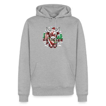 Rote Weihnachtsmannkuh auf Winter Farm - Männer Premium Bio Hoodie - Grau meliert - Vorne - Thijin (182cm)