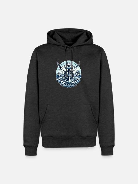 Anker Steuerrad Logo - Männer Premium Bio Hoodie - Anthrazit meliert