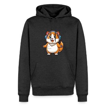 Meerschweinchen Lustige Zeichentrickfigur Kopfhörer Musik - Männer Premium Bio Hoodie - Anthrazit meliert - Vorne - Thijin (182cm)