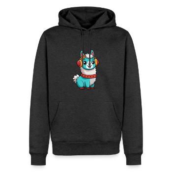 Lama Lustige Zeichentrickfigur Kopfhörer Musik - Männer Premium Bio Hoodie - Anthrazit meliert - Vorne - Thijin (182cm)