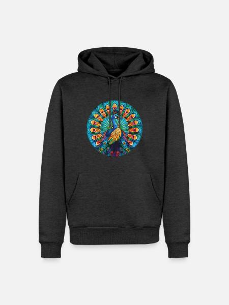Pfauenbunte Aquarell-Tierillustration - Männer Premium Bio Hoodie - Anthrazit meliert