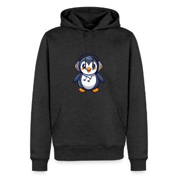 Pinguin Lustige Zeichentrickfigur Kopfhörermusik - Männer Premium Bio Hoodie - Anthrazit meliert - Vorne - Thijin (182cm)