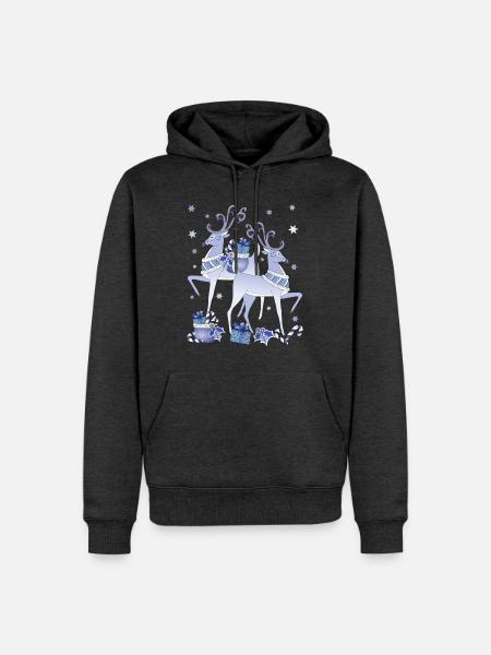 Blaue Hirsche Weihnachten - Männer Premium Bio Hoodie - Anthrazit meliert
