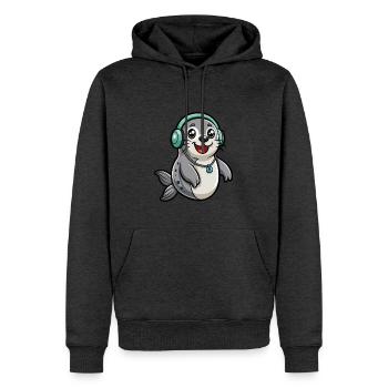 Seal Funny Cartoon Character Musique de casque - Sweat à capuche Premium bio Homme - anthracite chiné - Devant - Thijin (182cm)