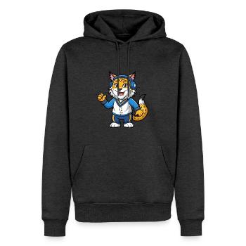 Luchs Lustige Zeichentrickfigur Kopfhörermusik - Männer Premium Bio Hoodie - Anthrazit meliert - Vorne - Thijin (182cm)