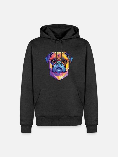 Mops buntes Aquarell Tier Haustier Illustration - Männer Premium Bio Hoodie - Anthrazit meliert