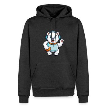 Polar Bear Funny Cartoon Character Headphone Music - Men’s Premium Organic Hoodie - heather anthracite - Front - Thijin (182cm)