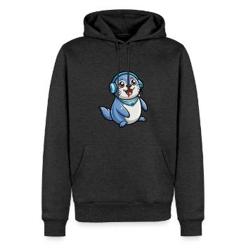 Seal Funny Cartoon Character Musique de casque - Sweat à capuche Premium bio Homme - anthracite chiné - Devant - Thijin (182cm)