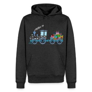 Kinderzug Eisenbahn mit Anhäger - Männer Premium Bio Hoodie - Anthrazit meliert - Vorne - Thijin (182cm)
