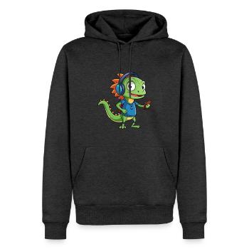 Eidechse Lustige Zeichentrickfigur Kopfhörer Musik - Männer Premium Bio Hoodie - Anthrazit meliert - Vorne - Thijin (182cm)
