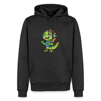 Leguan Lustige Zeichentrickfigur Kopfhörer Musik - Männer Premium Bio Hoodie - Anthrazit meliert - Vorne - Thijin (182cm)