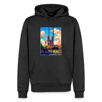 Notre Dame Frankreich Vintage Reiseplakat Souvenir - Männer Premium Bio Hoodie - Anthrazit meliert - Vorne - Thijin (182cm)
