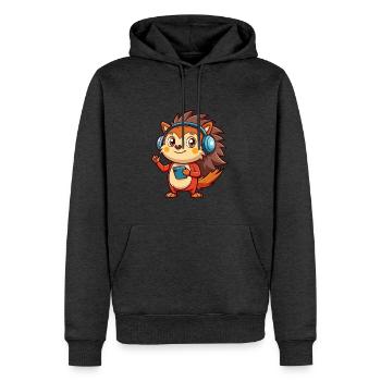 hérisson drôle de personnage de dessin animé musique de casque - Sweat à capuche Premium bio Homme - anthracite chiné - Devant - Thijin (182cm)