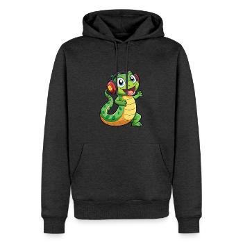Schlange Lustige Zeichentrickfigur Kopfhörer Musik - Männer Premium Bio Hoodie - Anthrazit meliert - Vorne - Thijin (182cm)