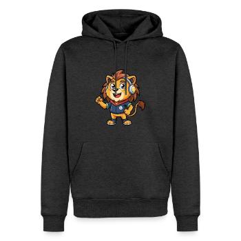 Löwe Lustige Zeichentrickfigur Kopfhörer Musik - Männer Premium Bio Hoodie - Anthrazit meliert - Vorne - Thijin (182cm)