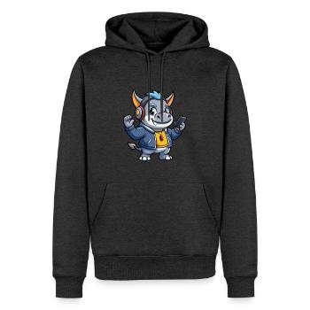 Rhino Lustige Zeichentrickfigur Kopfhörer Musik - Männer Premium Bio Hoodie - Anthrazit meliert - Vorne - Thijin (182cm)