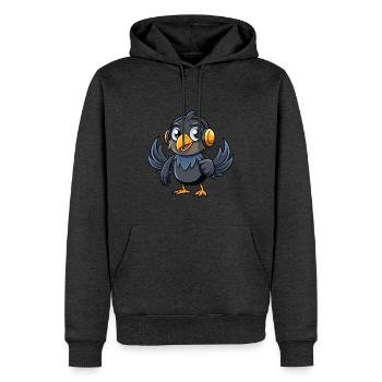 Krähe Lustige Zeichentrickfigur Kopfhörer Musik - Männer Premium Bio Hoodie - Anthrazit meliert - Vorne - Thijin (182cm)