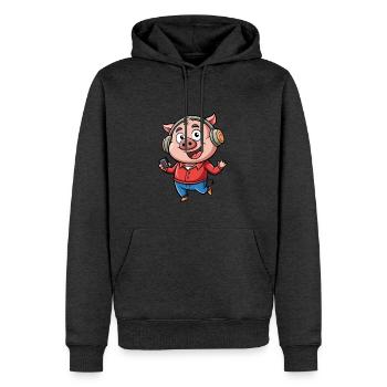 Schwein Lustige Zeichentrickfigur Kopfhörer Musik - Männer Premium Bio Hoodie - Anthrazit meliert - Vorne - Thijin (182cm)