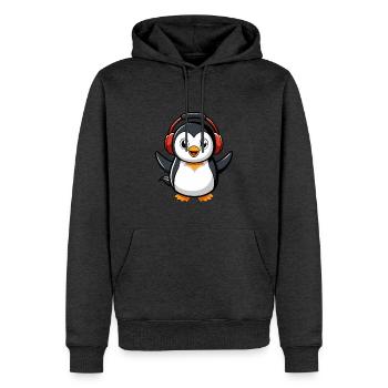 Pinguin Lustige Zeichentrickfigur Kopfhörermusik - Männer Premium Bio Hoodie - Anthrazit meliert - Vorne - Thijin (182cm)