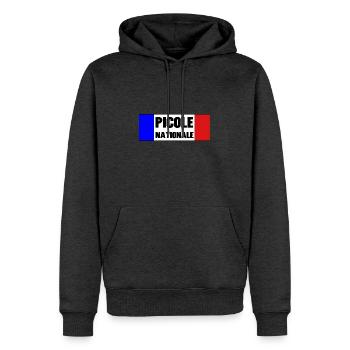 Picole Nationale - Sweat à capuche Premium bio Homme - anthracite chiné - Devant - Thijin (182cm)