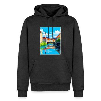 Ljubljana Slovénie Affiche de voyage vintage souvenir - Sweat à capuche Premium bio Homme - anthracite chiné - Devant - Thijin (182cm)