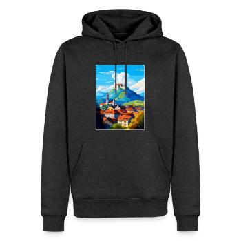 Ljubljana Slovénie Affiche de voyage vintage souvenir - Sweat à capuche Premium bio Homme - anthracite chiné - Devant - Thijin (182cm)