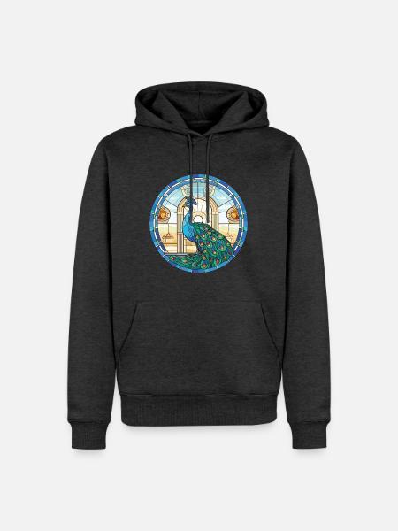 Pfauenbunte Aquarell-Tierillustration - Männer Premium Bio Hoodie - Anthrazit meliert