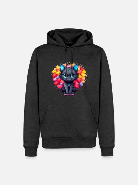 Schwarze Katze – Herz voller Liebe - Männer Premium Bio Hoodie - Anthrazit meliert