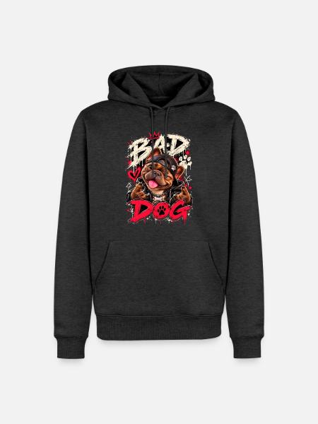 Bad Dog Street Bulldog - Männer Premium Bio Hoodie - Anthrazit meliert