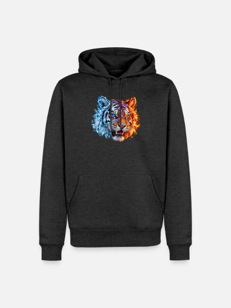 Feuer- und Eistiger – Fantasiekatze - Männer Premium Bio Hoodie - Anthrazit meliert