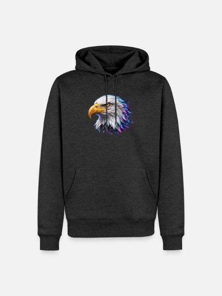 Digitaler Goldadler – Neon-Porträt - Männer Premium Bio Hoodie - Anthrazit meliert