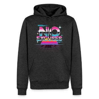 No Excuses Motivationsspruch Synthwave - Männer Premium Bio Hoodie - Anthrazit meliert - Vorne - Thijin (182cm)