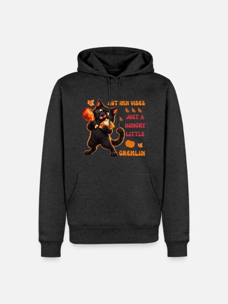 Herbststimmung: Hungriger schwarzer Katzen-Gremlin - Männer Premium Bio Hoodie - Anthrazit meliert