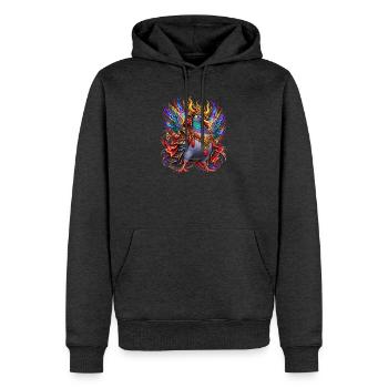 Verrückte Samurai-Taube mit Pommes - Männer Premium Bio Hoodie - Anthrazit meliert - Vorne - Thijin (182cm)