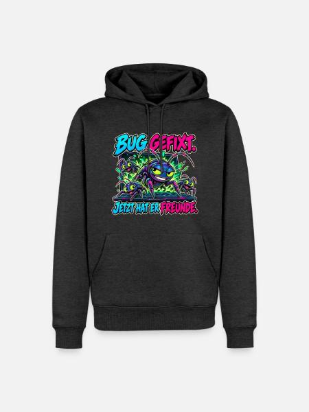 Bug gefixt, Freunde gefunden - Männer Premium Bio Hoodie - Anthrazit meliert