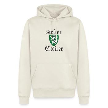 Stolzer Steirer Wappen Steiermark Spruch Geschenk - Männer Premium Bio Hoodie - Naturweiß - Vorne - Nico (187cm)