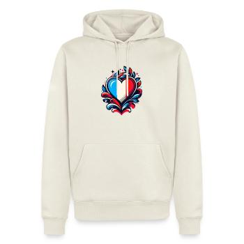 Coeur drapeau Français - Sweat à capuche Premium bio Homme - blanc cassé - Devant - Nico (187cm)