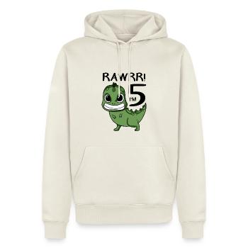5. Geburtstag Dinosaurier - 5. Klasse Geschenk - Männer Premium Bio Hoodie - Naturweiß - Vorne - Nico (187cm)
