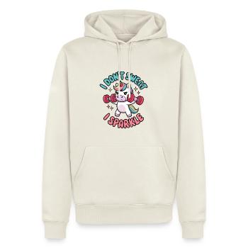 Je ne transpire pas, je scintille - Sweat à capuche Premium bio Homme - blanc cassé - Devant - Nico (187cm)