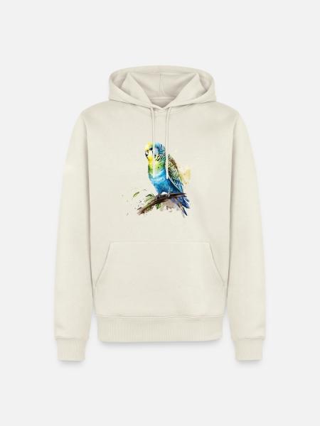 Wellensittich blau grün Zeichnung aquarell - Männer Premium Bio Hoodie - Naturweiß