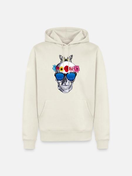 Blumen skul - Männer Premium Bio Hoodie - Naturweiß