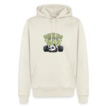 Resting Between Sets - Men’s Premium Organic Hoodie - off white - Front - Nico (187cm)