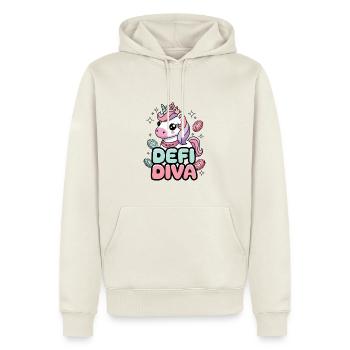 Diva Défi - Sweat à capuche Premium bio Homme - blanc cassé - Devant - Nico (187cm)