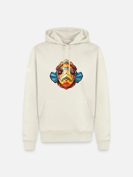 Flunderfisch Bunte Aquarell-Tierkarikatur - Männer Premium Bio Hoodie - Naturweiß