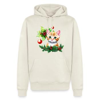 Eine entzückende Katze mit vor Neugier funkelnden Augen - Männer Premium Bio Hoodie - Naturweiß - Vorne - Nico (187cm)