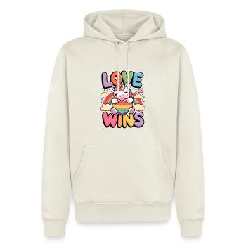 Liebe gewinnt - Männer Premium Bio Hoodie - Naturweiß - Vorne - Nico (187cm)