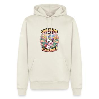 Einhörner lieben es zu erkunden! - Männer Premium Bio Hoodie - Naturweiß - Vorne - Nico (187cm)