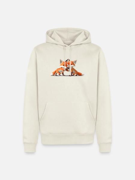Renardeaux low-poly - Sweat à capuche Premium bio Homme - blanc cassé