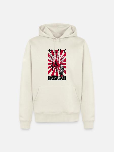 Samurai im Kirschblütenrot - Männer Premium Bio Hoodie - Naturweiß
