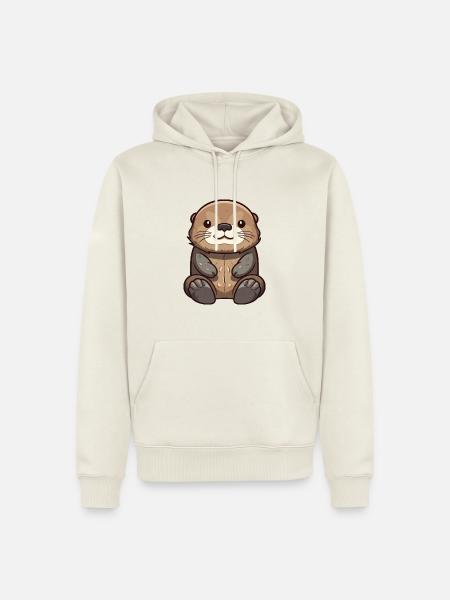 Seeotter-Karikatur-Kawaii-Aquarellillustration - Männer Premium Bio Hoodie - Naturweiß